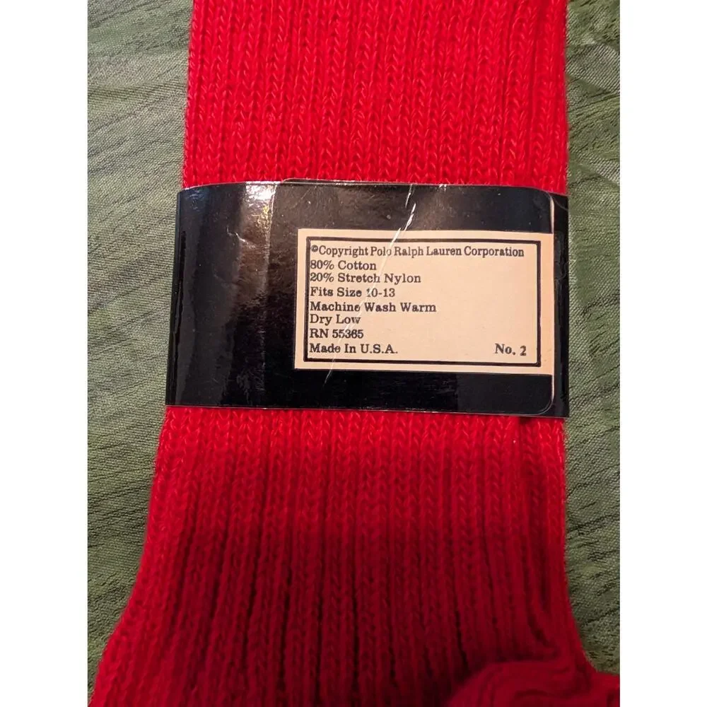 Polo Ralph Lauren Women Accessories, Red Ribbed Crew Socks, Shoe size 10-13